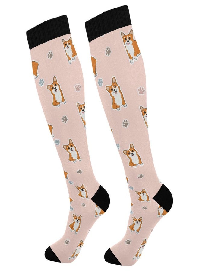 Wusikd Corgi Dog Compression Socks for Women and Men Circulation Cute Pink Long Socks for Athletic Running 1 - Image 1